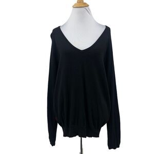 Elliott Lauren Woven Sweater Women L Large Silk Blend V Neck Heart Panel Slouchy